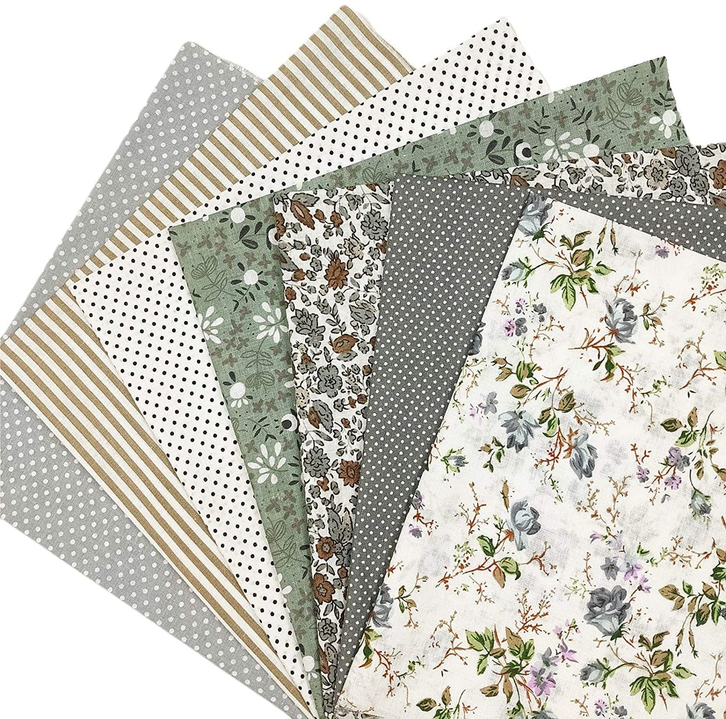 生地 布 花柄 50㎝×50㎝ DIY手芸用 綿 花柄 ハンドメイド 手作り 手芸 パッチワーク プリント 純綿 多様なパターンと色 おしゃれ パッチワーク 布セット 正方形 はぎれ (グレー) (緑)