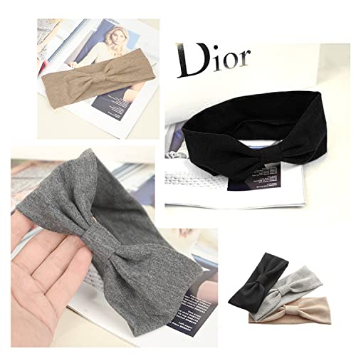 ヘアバンド レディース 3点セット 綿素材 ターバン おしゃれ シンプル 柔らかい 伸縮性 洗顔 お風呂 ヨガ お出かけ 旅行用 ブラック、グレー、ベージュ フリーサイズ