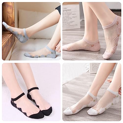 [Doyime] レディ ース 靴下 夏用 レースソックス (5足セット) くるぶし かわいいソックス かわいい レース 靴下 薄い 通気性 綿 くつした おしゃれ 花柄 透け 防臭 蒸れない 脱げない 浅履き 婦人用靴下 通学 通勤 室内 春夏用