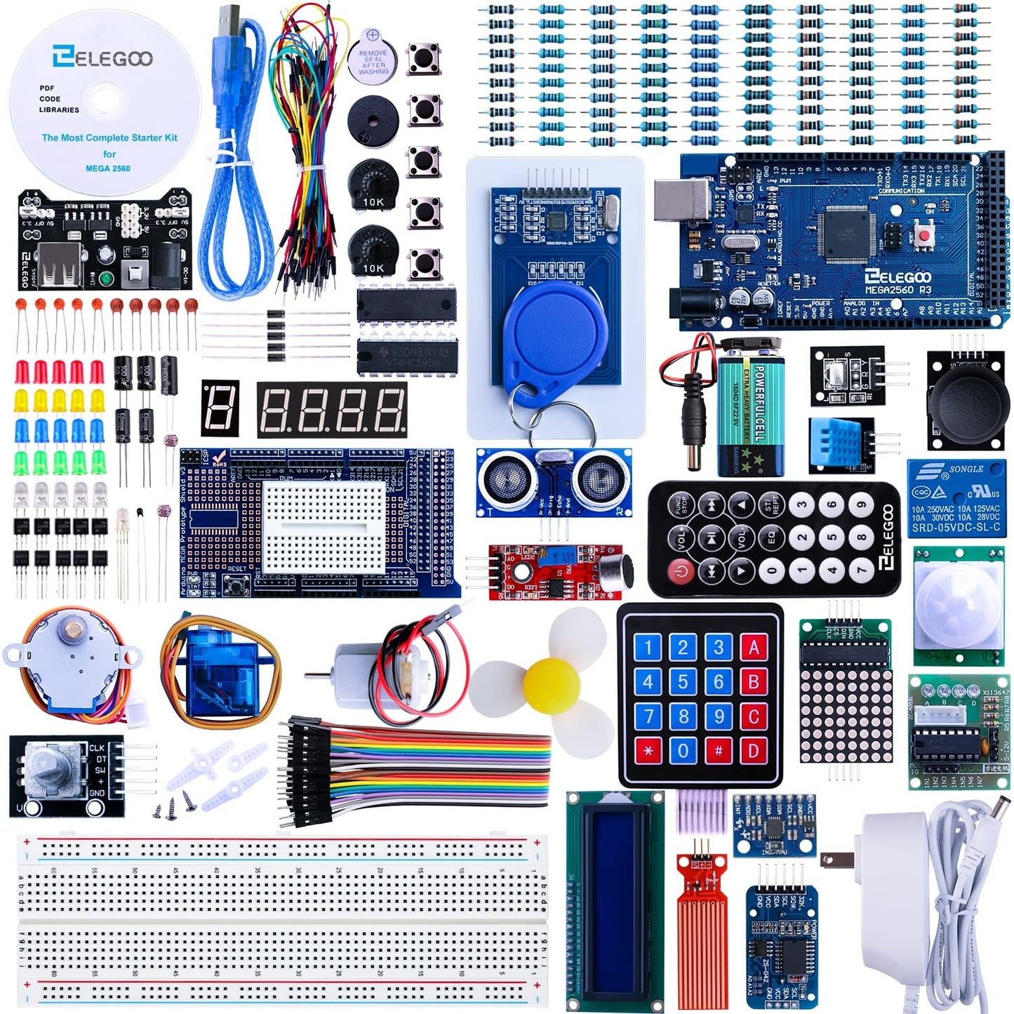 ELEGOO Arduino用のMega2560スタータキット最終版 初心者向け、チュートリアル付、MEGA 2560ボード, LCD1602