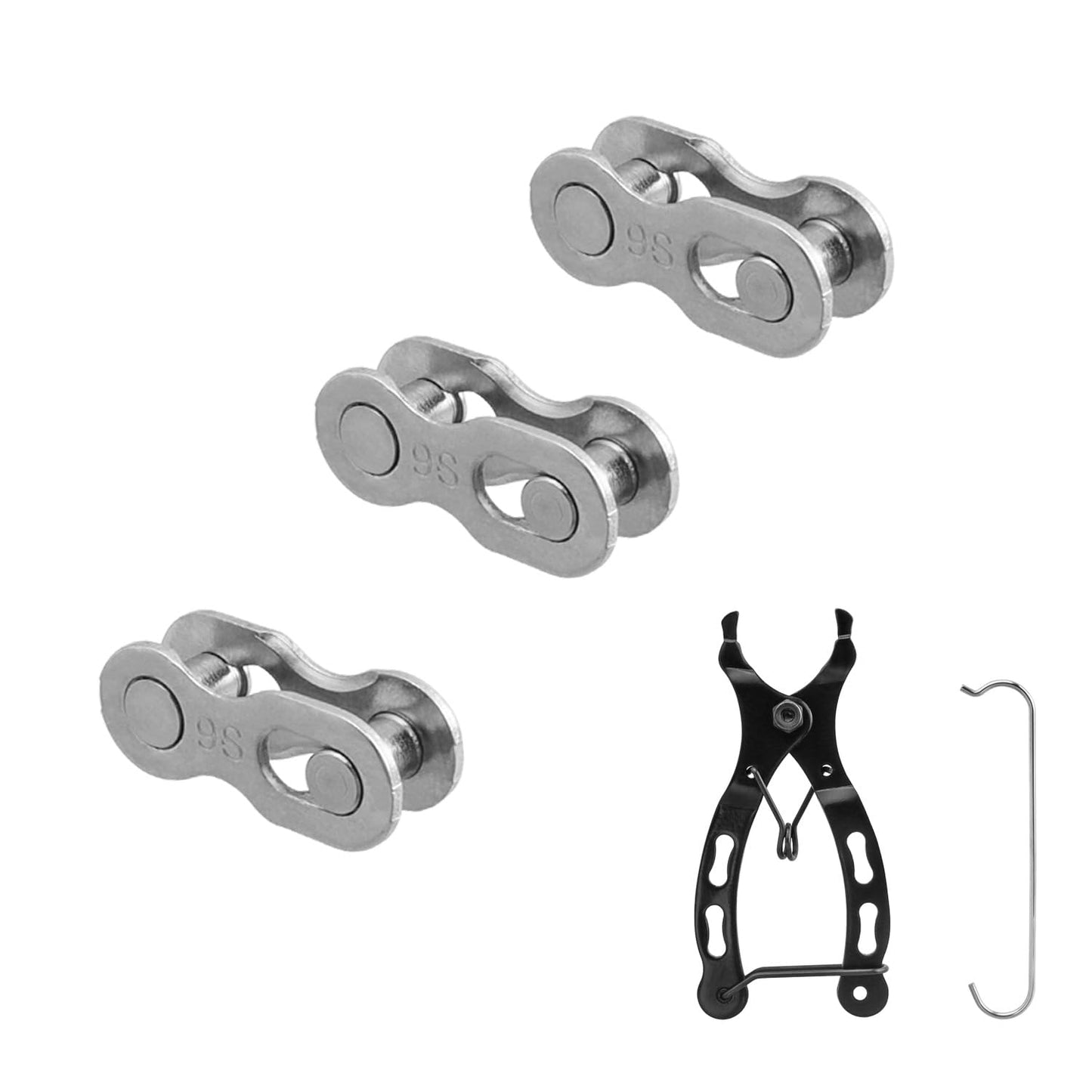 バイク用ミッシングリンク 9 速用 自転車 チェーン イックリンク ジョイント チェーン 取り外す工具付き 再利用可 シルバー 10個セット