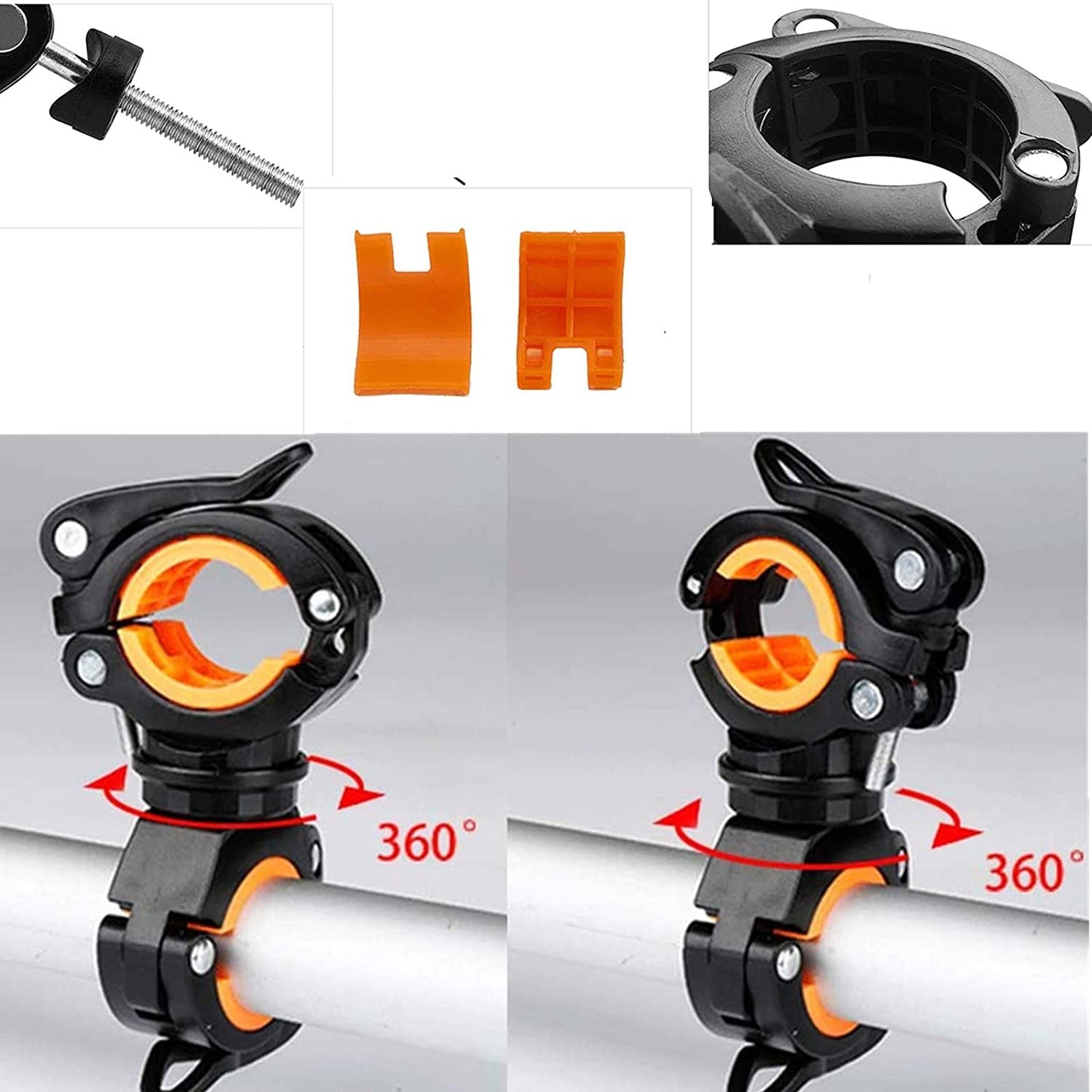 自転車 ライトホルダー ラバー ブラック 懐中電灯ホルダー 360度回転 サイズ調整可能 取り付け簡単