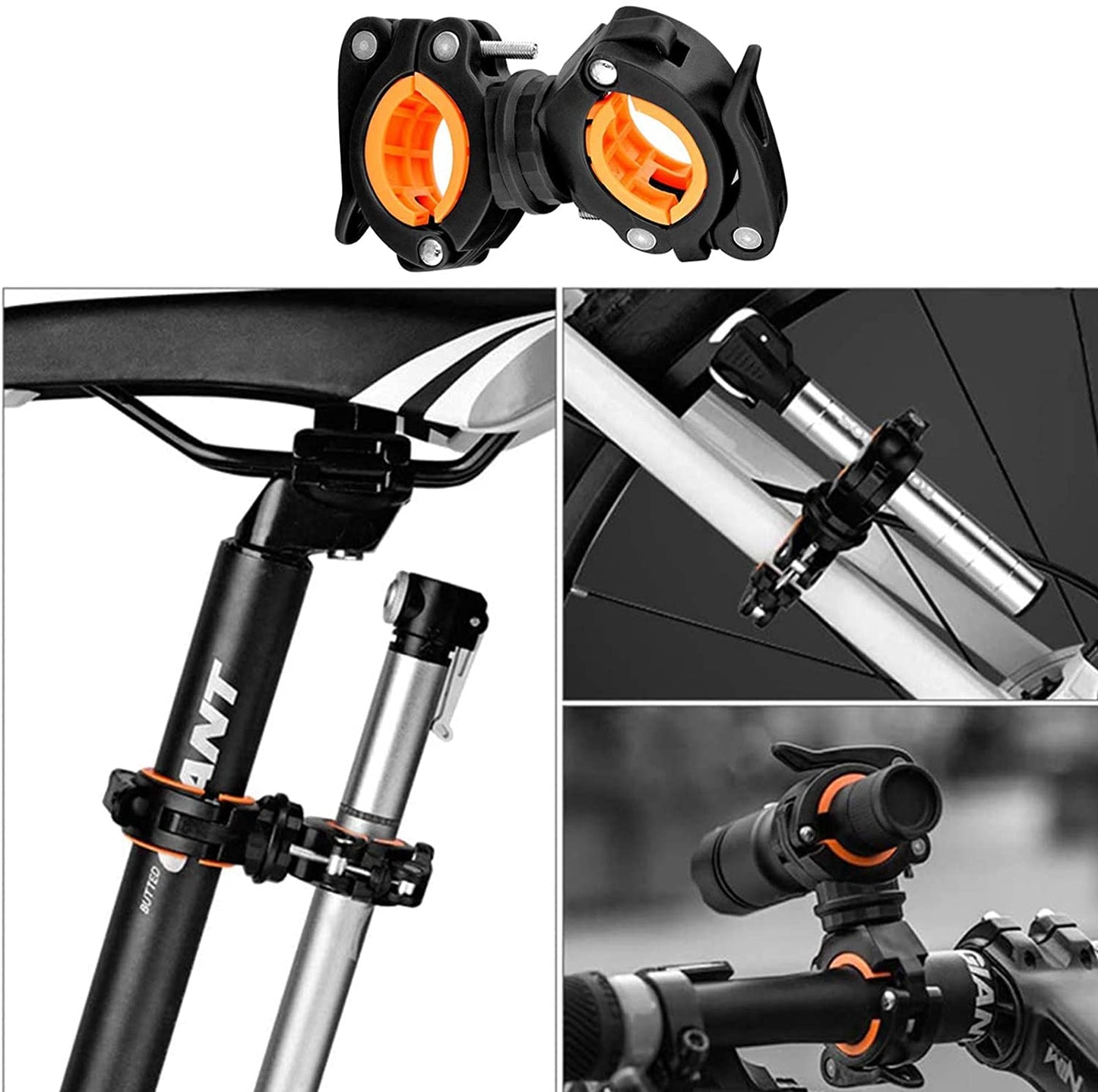 自転車 ライトホルダー ラバー ブラック 懐中電灯ホルダー 360度回転 サイズ調整可能 取り付け簡単