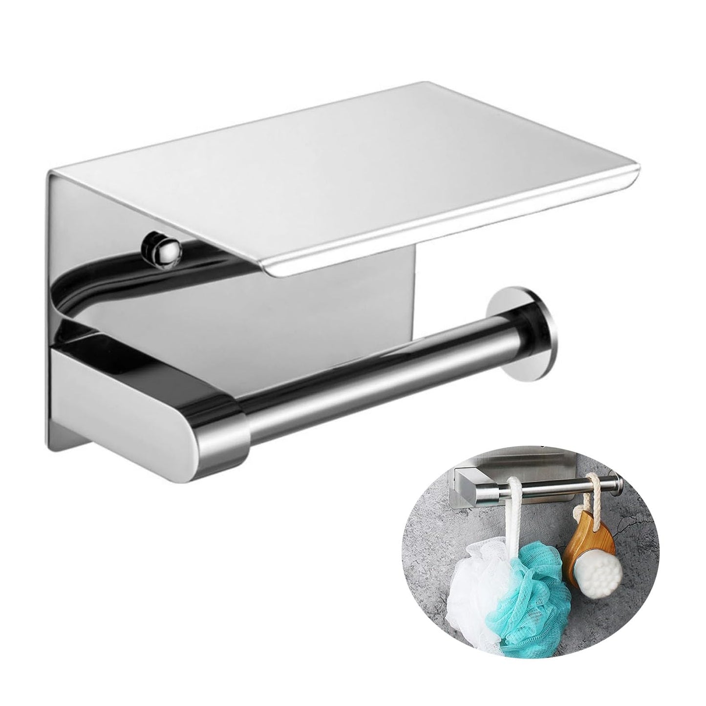 トイレットペーパーホルダー ステンレス 棚付き紙巻器 ペーパー ホルダー シングル 壁取り付けネジ付き バスルーム&キッチン用