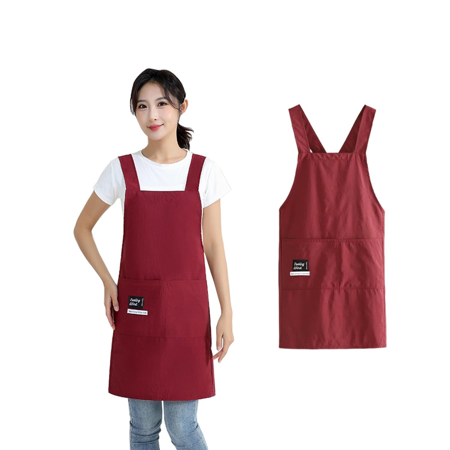 [GRTUFOBA] エプロン レディース 可愛い 保育士 エプロン H型 前掛け エプロン おしゃれ 大容量ポケット 汚れにくい シワ防止 通気性 保育士 レストラン 美容師 業務用 家庭用 作業用